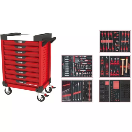Servante ULTIMATE rouge 9 tiroirs équipée de 384 outils KS TOOLS - 809.9380