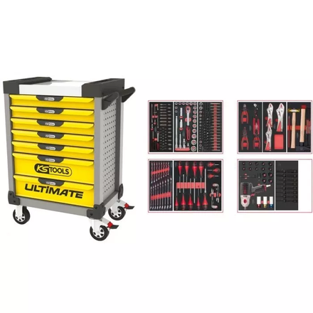 Servante ULTIMATE grise et jaune 7 tiroirs équipée de 263 outils KS TOOLS - 814.7263