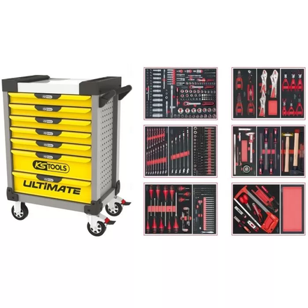 Servante ULTIMATE grise et jaune 7 tiroirs équipée de 455 outils KS TOOLS - 814.7452