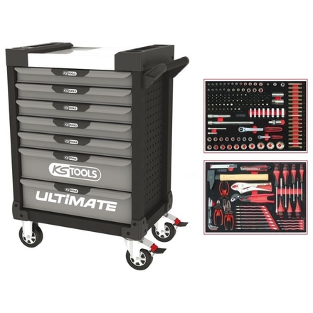 Servante ULTIMATE grise et noire 7 tiroirs équipée de 184 outils KS TOOLS - 816.7184