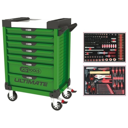 Servante ULTIMATE verte 7 tiroirs équipée de 184 outils KS TOOLS - 817.7184
