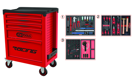 Servante RACING 5 tiroirs équipée de 60 outils - spéciale Roue KS TOOLS - 855.5060