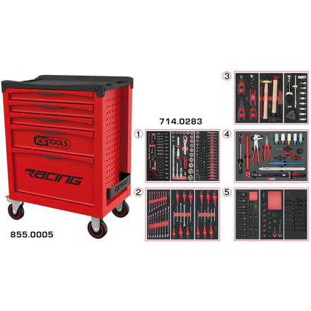 Servante RACING 5 tiroirs équipée de 283 outils KSTOOLS - 855.5283