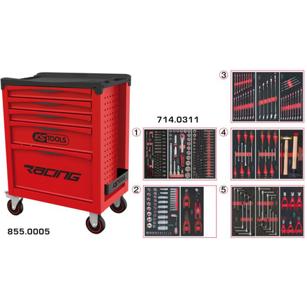 Servante RACING 5 tiroirs équipée de 311 outils KSTOOLS - 855.5311