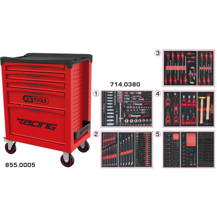 Servante RACING 5 tiroirs équipée de 384 outils KSTOOLS - 855.5380