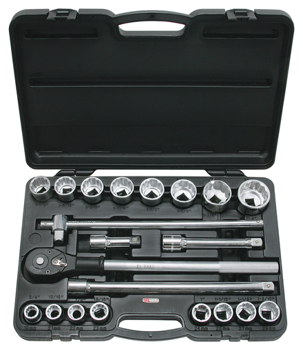 Coffret de douilles 12 pans en pouces et accessoires 3/4'', 21 pièces KS TOOLS - 911.0751