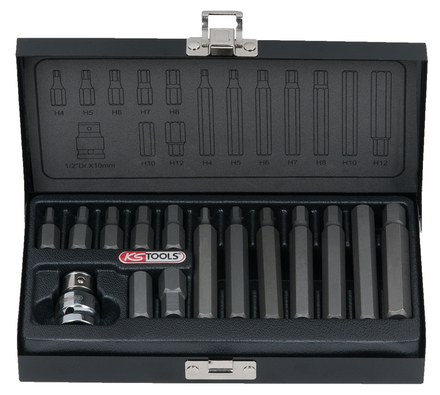 Coffret de 15 Embout de vissages 6 pans 1/2'', 12 mm KS TOOLS - 911.5040