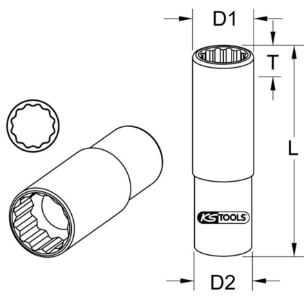 Douille ULTIMATE® 1/4'' 12 pans longue, 7/16'' KSTOOLS - 9171572