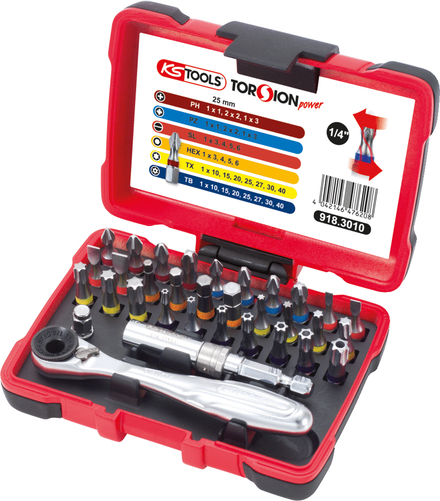 Coffret de 30 embouts de vissage 1/4'' à code couleur TORSIONpower® KS TOOLS - 918.3010