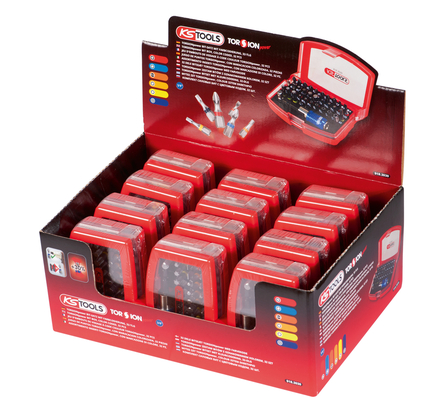 Présentoir de 12 jeux d'embouts de vissage à code couleur TORSIONpower® 1/4'' KS TOOLS - 918.3030D