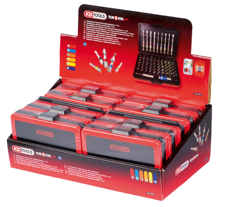 Présentoir de 10 jeux d'embouts de vissage à code couleur TORSIONpower® 1/4'' KS TOOLS - 918.3070D
