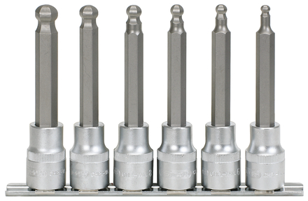 Rail de 6 douilles tournevis à tête sphérique, 1/2'' - L.110 mm - 5 à 12 mm KS TOOLS - 922.1764