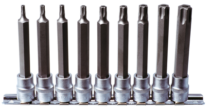 Rail de 9 douilles tournevis TORX® percé 3/8'', T20 à T60 KS TOOLS - 922.3826