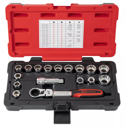 Coffret de douilles traversantes TRIPLEplus® 3/8'' - 1/2'' - 10 à 24 mm KS TOOLS - 922.4040