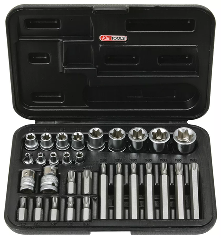 Coffret TORX® percé, 1/4'' - 3/8'' - 1/2'' - E4 à E24 - T20 à T55 - 30 pcs KS TOOLS - 922.4301