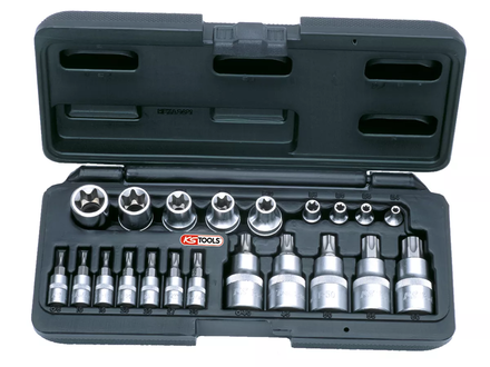 Coffret mâle/femelle TORX®, 1/4'' - 1/2'' - E4 à E20 - T8 à T60 - 21 pcs KS TOOLS - 922.4307