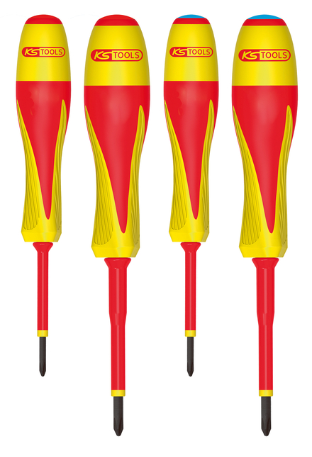 Jeux de tournevis bi-matière isolés 1000V pour borniers électriques, 4pcs KS TOOLS - 922.6228