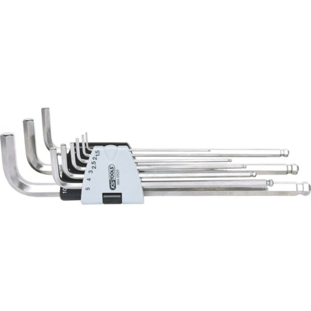 Jeu de 9 clés mâles INOX 6 pans à tête sphérique, extra-longues KSTOOLS - 964.0520