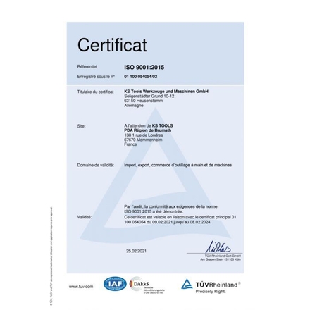 Constat de vérification d'une clé dynamométrique KSTOOLS - 999KALIB