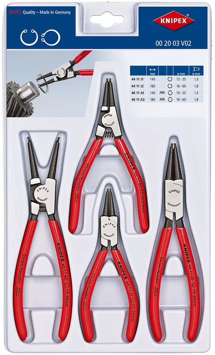 Lot de 4 pinces pour circlips (Modèle 44 / 46) sur plateau thermoformé KNIPEX - 002003V02