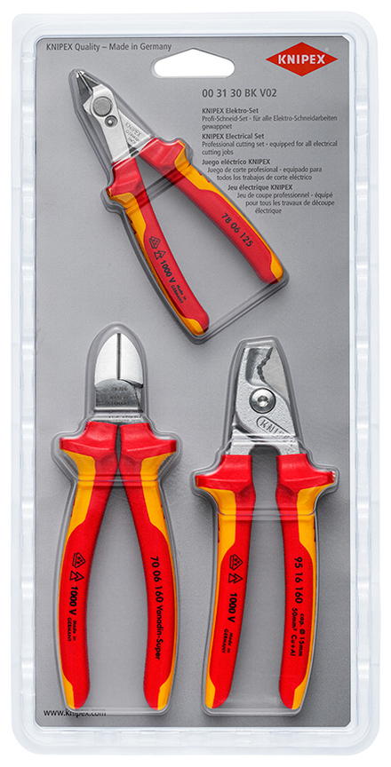 Lot de 3 pinces isolées 1000V. 70 06 160 / 78 03 125 / 95 16 160 KNIPEX - 003130BKV02