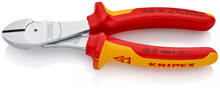 Pince coupante démultipliée 180mm - Gainage bi-matière - Chromée - Isolée 1000V KNIPEX - 7406180SB