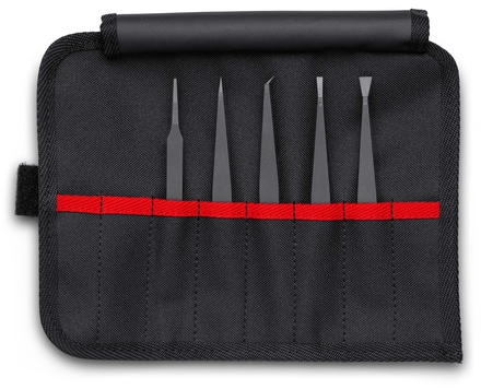 Lot de 5 pinces brucelles en plastique ESD en trousse tissu KNIPEX - 920005ESD