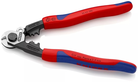 Coupe-cables acier 190mm ø2,5-4-5-7mm KNIPEX - 95 62 190 SB