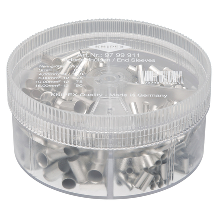 Boite d'assortiment d'embouts non isolés 150 x 4mm² 75 x 6 et 10mm² 50 x 16mm² KNIPEX - 9799911