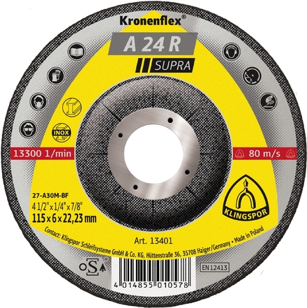 10 Meules à ébarber KS SUPRA A24R S GEK 115X6X22,23 KLINGSPOR - 13401
