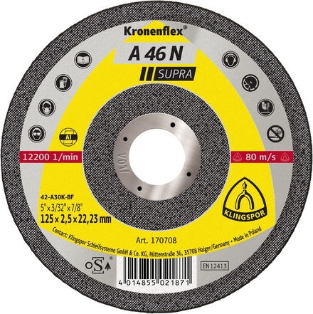 25 Disques à tronçonner KT SUPRA A46N S GEK 125X2,5X22,23 KLINGSPOR - 170708