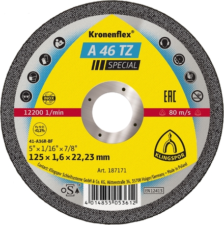 25 Disques à tronçonner KT SPECIAL A46TZ S GER 125X1,6X22,23 KLINGSPOR - 187171