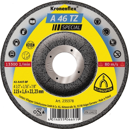 25 Disques à tronçonner KT SPECIAL A46TZ S GEK 115X1,6X22,23 KLINGSPOR - 235378
