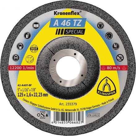 25 Disques à tronçonner KT SPECIAL A46TZ S GEK 125X1,6X22,23 KLINGSPOR - 235379