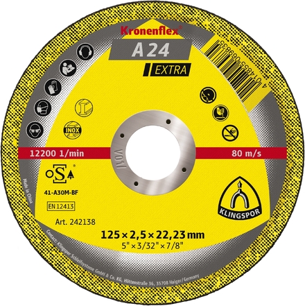 25 Disques à tronçonner KT EXTRA A24EX S GER 125X2,5X22,23 KLINGSPOR - 242138
