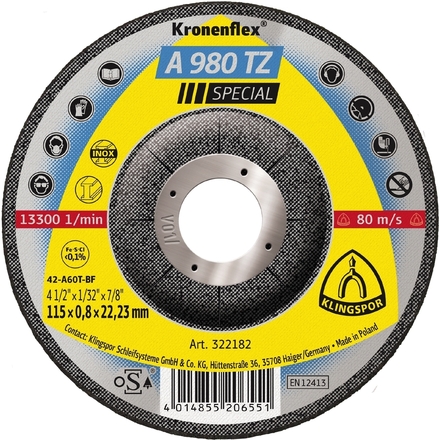 25 Disques à tronçonner KT SPECIAL A980TZ S GEK 115X0,8X22,23 KLINGSPOR - 322182