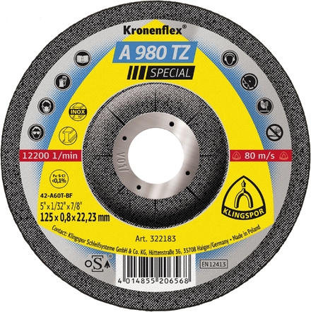 25 Disques à tronçonner KT SPECIAL A980TZ S GEK 125X0,8X22,23 KLINGSPOR - 322183