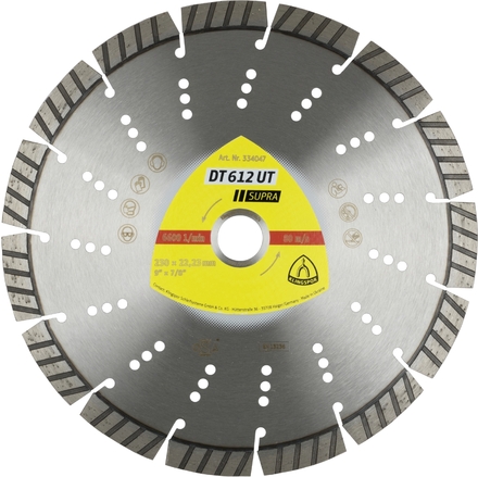 Disques à tronçonner diamantés DT SUPRA DT612UT S 230X2,6X22,23 15ST 12 KLINGSPOR - 334047