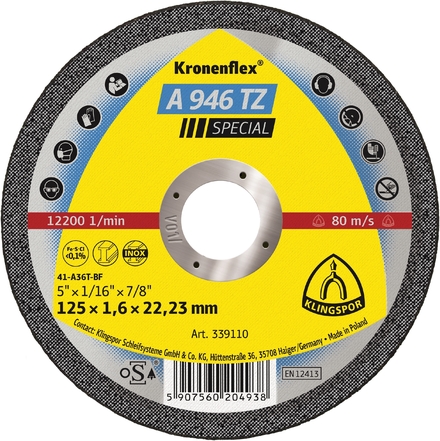 25 Disques à tronçonner KT SPECIAL A946TZ S GER 125X1,6X22,23 DO KLINGSPOR - 339110