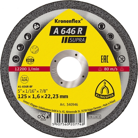 25 Disques à tronçonner KT SUPRA A646R S GER 115X1,6X22,23 KLINGSPOR - 340947