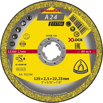 25 Disques à tronçonner KT EXTRA A24EX S GER 125X2,5X22,23 X-LOC KLINGSPOR - 351254