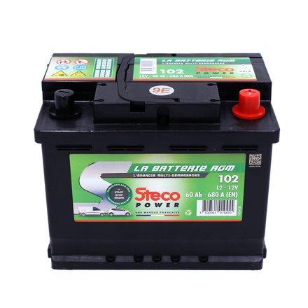 Batterie 12V 60Ah 680A 242x175x190 mm système start&stop +stecopower - 102