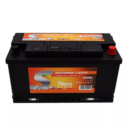 Batterie 12V 105 Ah (20h) - 115 Ah (100h) 354x175x190 mm Décharge Lente STECOPOWER - 209DL