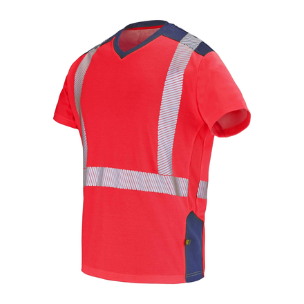 T-SHIRT SIROCCO MANCHES COURTES ROUGE FLUO / BLEU MARINE - CEPOVETT - 22-9T84PI-2002