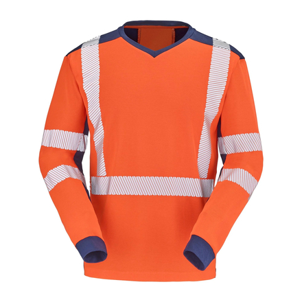 T-SHIRT BARANNI MANCHES LONGUES ORANGE FLUO / BLEU MARINE - CEPOVETT - 22-9T85PI-404
