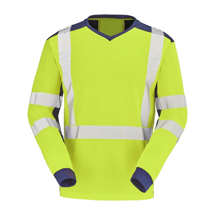 T-SHIRT BARANNI MANCHES LONGUES JAUNE FLUO / BLEU MARINE - CEPOVETT - 22-9T85PI-701
