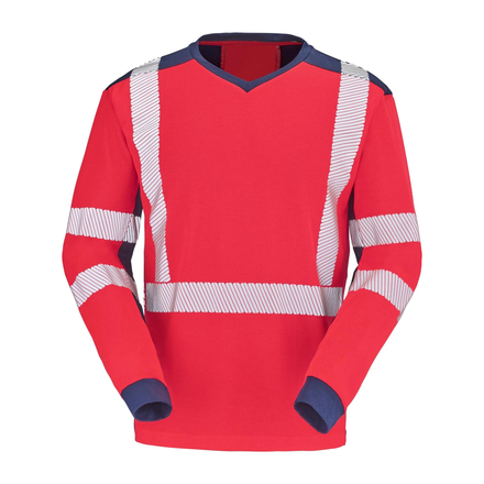 T-SHIRT BARANNI MANCHES LONGUES ROUGE FLUO / BLEU MARINE - CEPOVETT - 22-9T85PI-2002