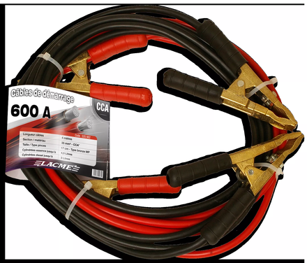 Câble de démarrage 600 a. 4 m - 35 mm² - cca.câble robuste et pinces type bronze LACME - 520962
