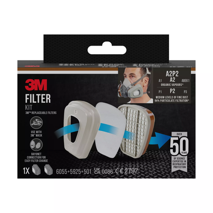 Kit filtres anti-poussières/anti-gaz A2-P2 6002 - Lot de 2 - 3M - 6002N10 00