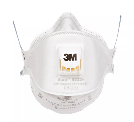 Masque antipoussière série 9322+ FFP2 avec valve - Lot de 5 - 3M - 9322N05 00